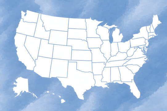 United States Map with State Boundaries on Watercolor Background