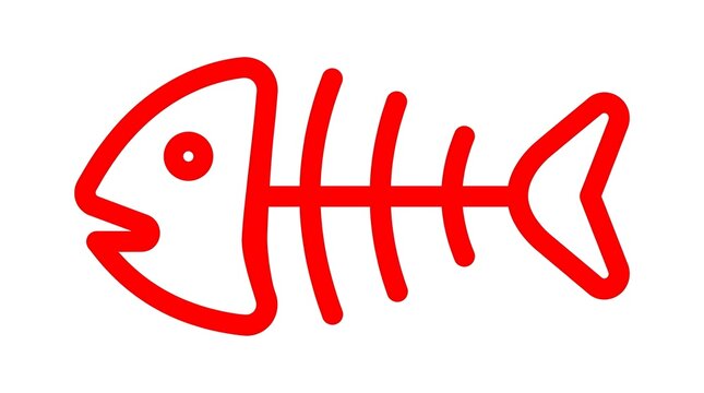 Red fish bone skeleton icon isolated on white