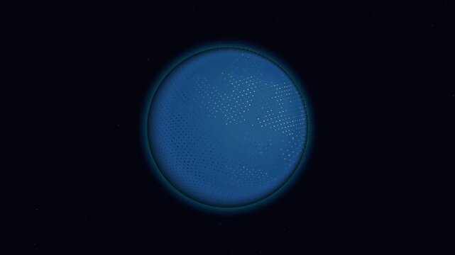 Glowing Digital Earth Globe Rotating With Data Particles Floating In Deep Space Background
