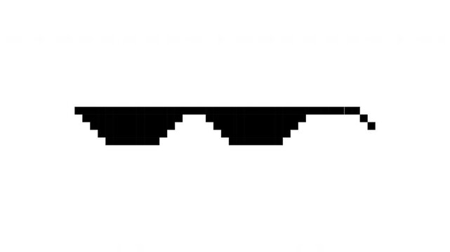 Pixel art animation of sunglasses boss meme. Pixelated black glasses in retro 8 bit thug life style. 4K footage on transparent background