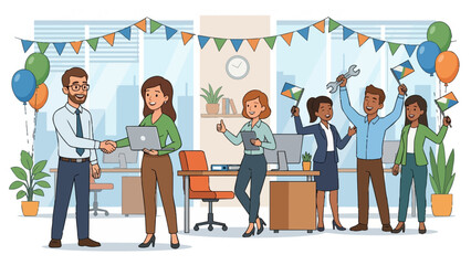 Obraz premium Diverse Office Colleagues Celebrating Labour Day Holiday
