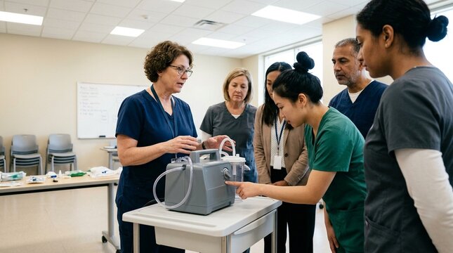 Suction Equipment Demonstration Given to New Staff during an Orientation Session