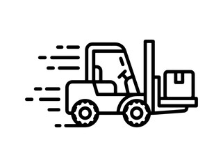 Naklejka premium A forklift transports a box with speed and motion lines during the day