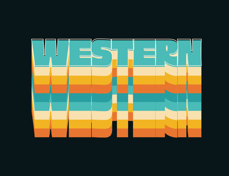Retro Western Typography Vector Design with Wavy Layered Color Effect
