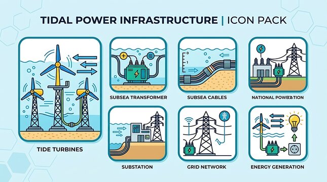 Tidal Power Infrastructure Set of Green Energy Renewable Generation and Subsea Power