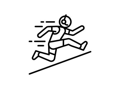 A fast runner with a headset on a white background representing speed and competition while exercising