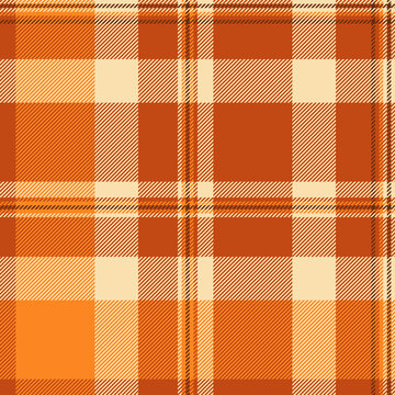 Abstract plaid tartan fabric, store texture check textile. Poncho pattern vector background seamless in orange and wheat colors.