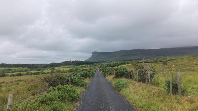 Narrow Country Road Leading Toward Benbulben in Sligo, Ireland