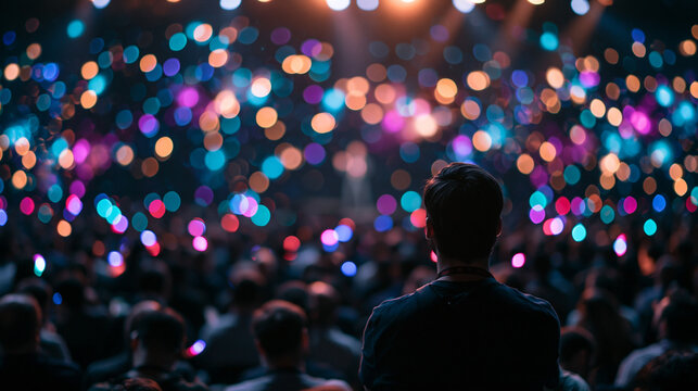 Rear View of Man Watching Live Concert Event