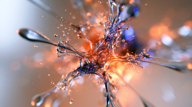 Abstract Neuron Cell with Glowing Synapse and Fluid Structure