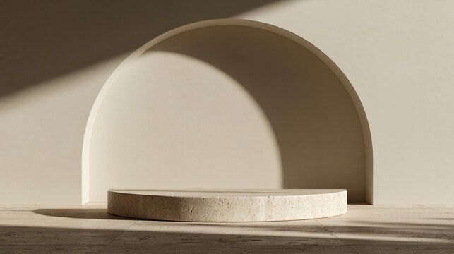 Minimalist Stone Podium with Arch Niche for Product Display