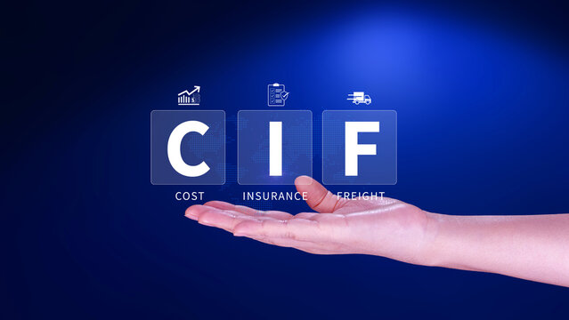 CIF Cost Insurance Freight incoterms concept. businessman touching digital virtual screen for global trade shipping and logistics business. not ai