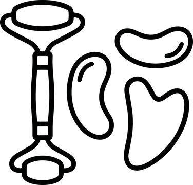 Jade Roller and Gua Sha Tool Icon Set for Skincare and Beauty Treatments