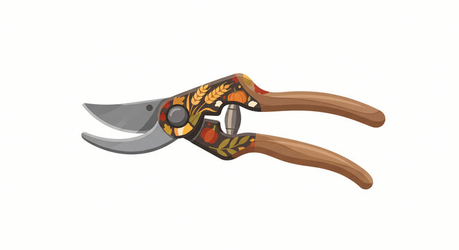 Decorative Garden Pruners with Autumn Pattern Vector Illustration for Gardening and Farming