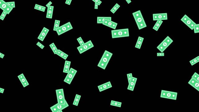 Dollar Bill Banknotes Falling Downward in Flat Vector Animation Style for Financial Motion Graphics Overlay
