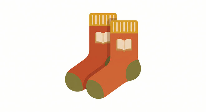 Cozy autumn socks with book motif vector illustration for reading and comfort concept