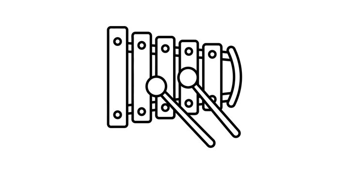 Black outline xylophone musical instrument with mallets for education.