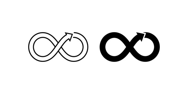 Infinity loop arrow symbol black outline and solid design for business.