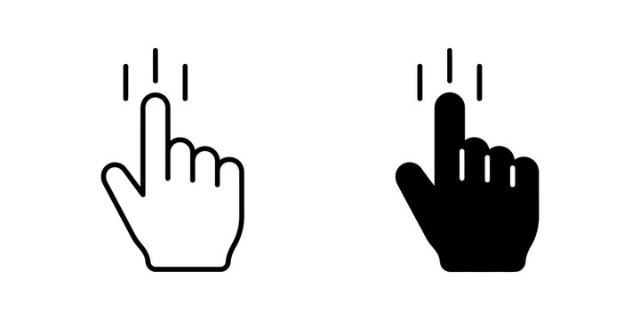 Finger tap gesture black outline and solid icon for touch screen design.