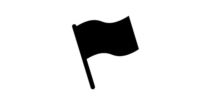 Black waving flag icon on flagpole isolated on transparent background.