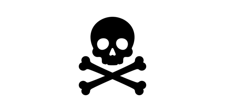 Black skull and crossbones flat icon on a transparent background.