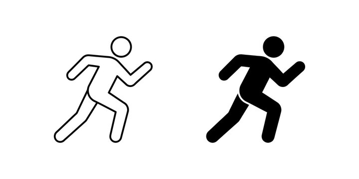 Running human figure icon set showing athletic person motion fast speed.