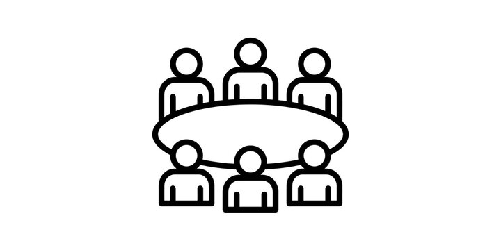 People around round table icon for business meeting and cooperation.