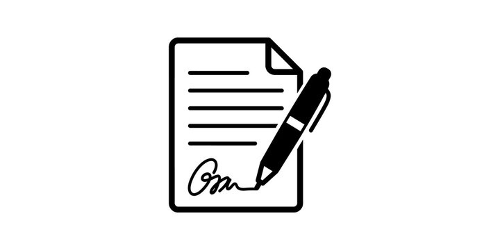 Contract signing icon with pen and document for legal agreement use.