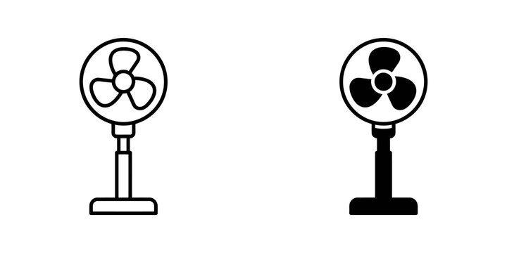 Electric pedestal fan icon set for cooling and air circulation home.
