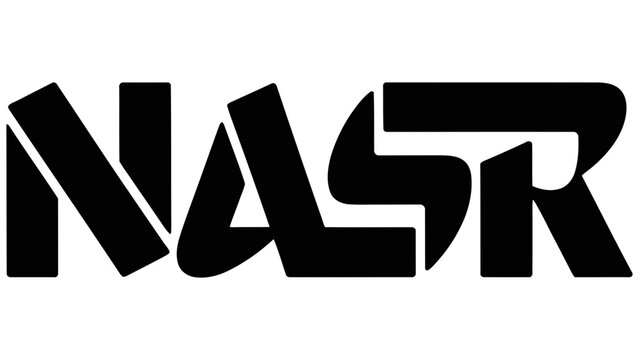 Bold black typography featuring the letters nasr in a thick, geometric, sans-serif font style, isolated on a solid white background
