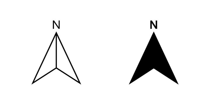 North directional compass needle pointers with black lines and symbols.