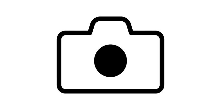 Photography camera equipment icon with lens for visual media production.