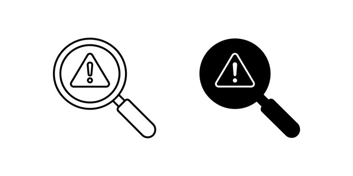 Search tool with caution alert sign for identifying system failures.