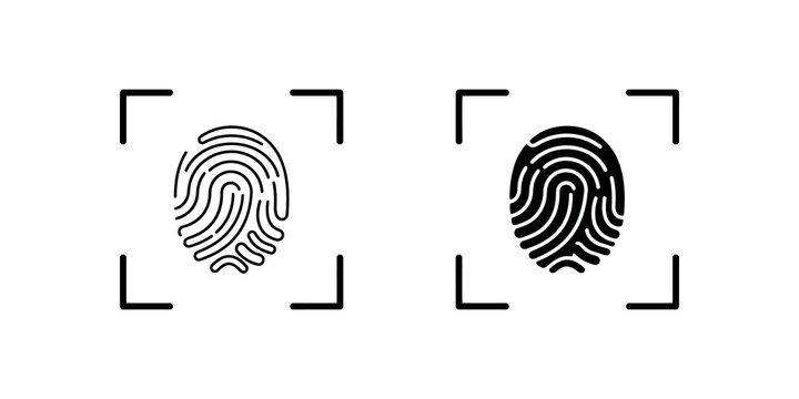 Fingerprint identification icons with scanning frames for security data.