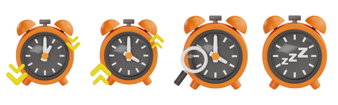 3D Alarm Clock Set with Increasing and Decreasing Arrows, Magnifying Glass Search and Sleep Snooze Mode