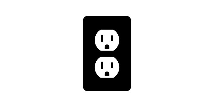 Double electrical power outlet flat icon black design for home utility.