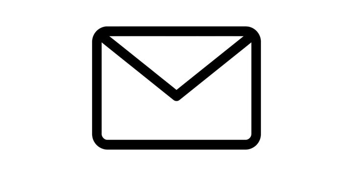 Black outline mail envelope icon for digital communication and email.