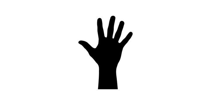 Open hand palm icon black flat design greeting gesture isolated graphics.