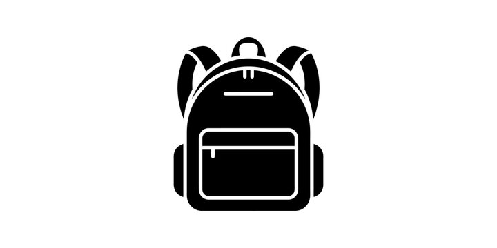 Travel backpack black flat icon for outdoor camping and school gear.
