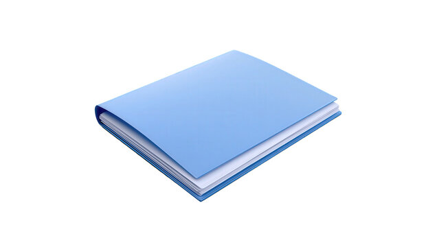 Closed blue plastic folder with stacked paper sheets with closed light on transparent background