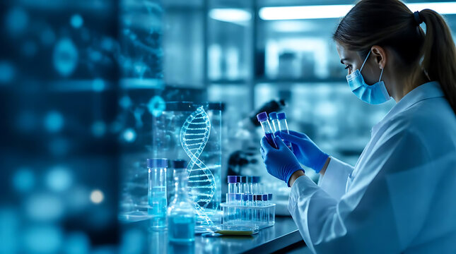 scientist analyzing DNA sequences in modern laboratory environment emphasizing biotechnology and genetic research