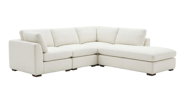 Modern L-Shaped White Fabric Corner Sectional Sofa Couch Isometric View
