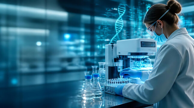 advanced laboratory scientist working with DNA analysis in a high-tech research facility