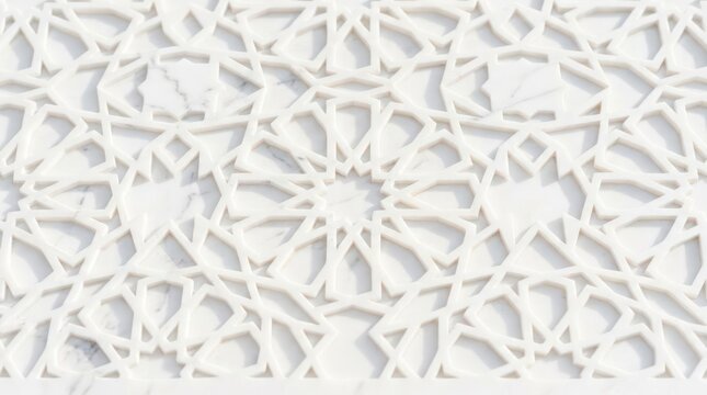 White 3D Islamic geometric star pattern wall texture.