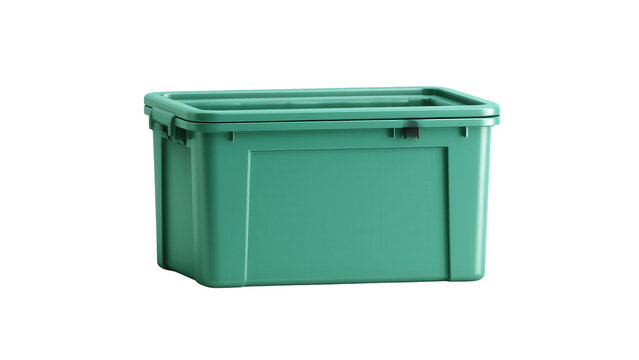 Green plastic storage container for home organization with storage crate on transparent background