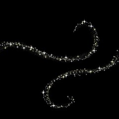 Golden and silver glittering stardust swirls set, glowing magic sparkling wave trails isolated on black background vector illustration © Tantri
