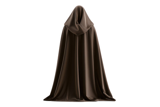 Realistic brown hooded cloak viewed from the back with transparent background