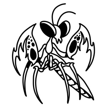 Edgy winged insect in bold black line art