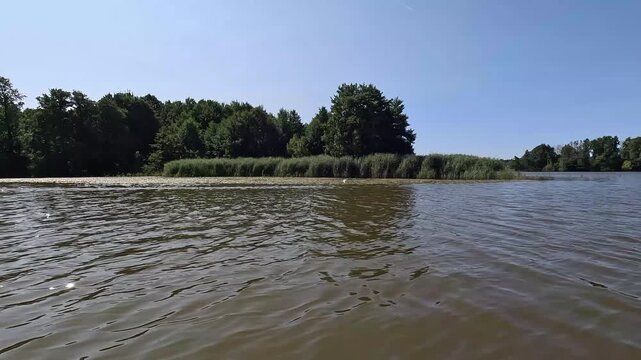 Boat trip on Lake Teupitz, Dahme Lakes region, Dahme-Spreewald district, Brandenburg state - Germany. 4k video. 