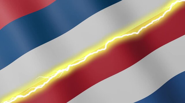 Two waving flags Serbia and Netherlands with diagonal lightning seamless, 4k loop